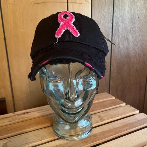 Black Breast Cancer Awareness Pink Ribbon Cap - Picture 7 of 11
